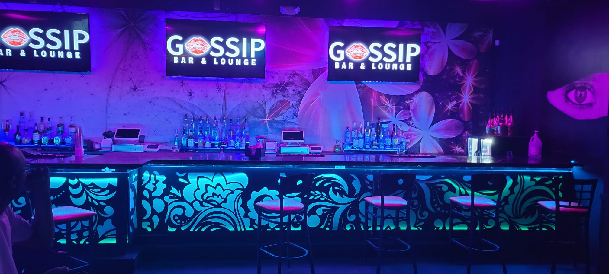 The bar at Gossip Lounge, photographed at the actual venue