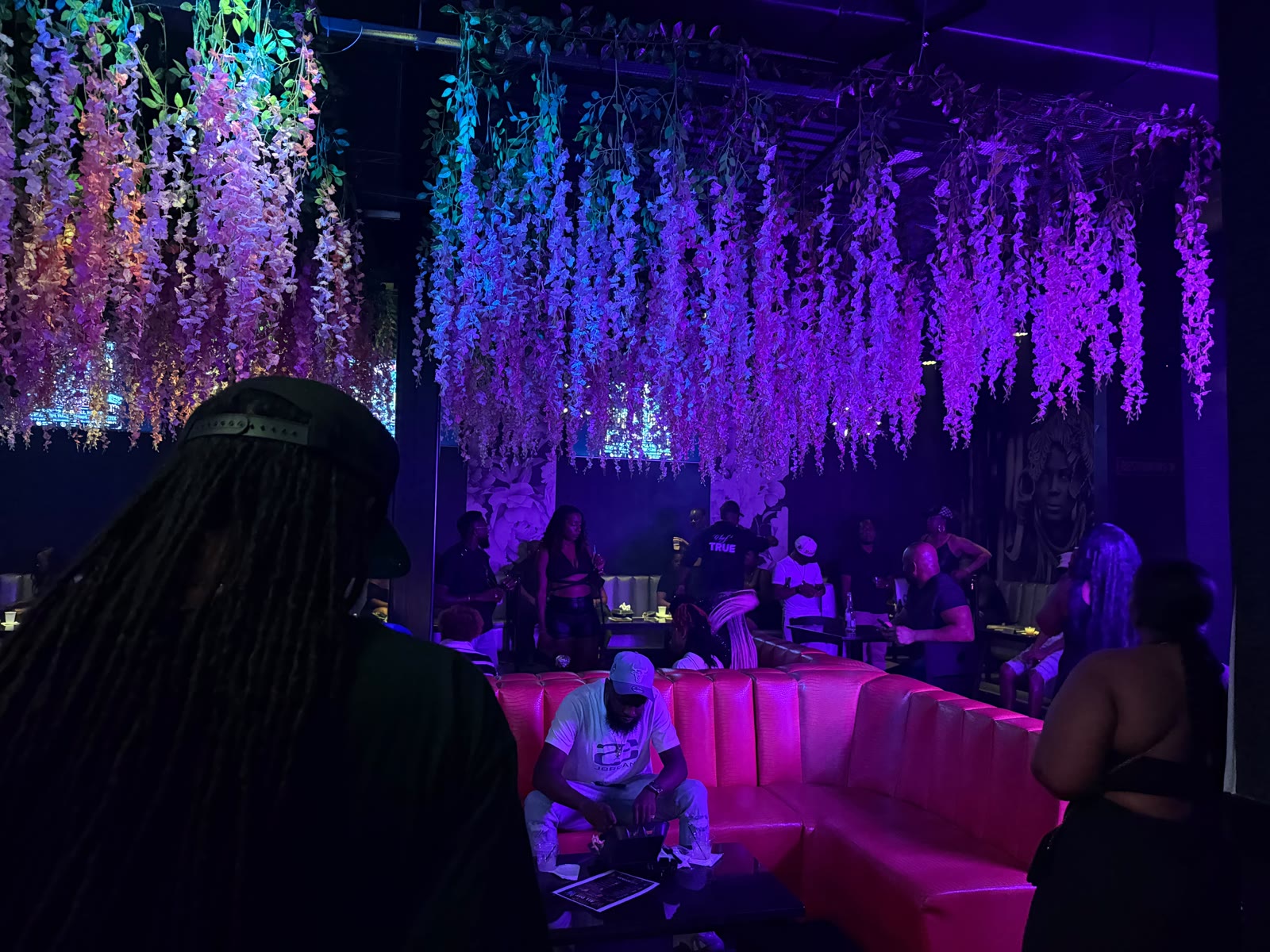 Inside Gossip Lounge: lounge seating and atmospheric lighting